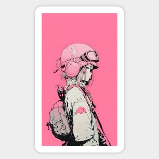 Pink Manga Anime Girl in Shonen Japanese Aesthetic Sticker